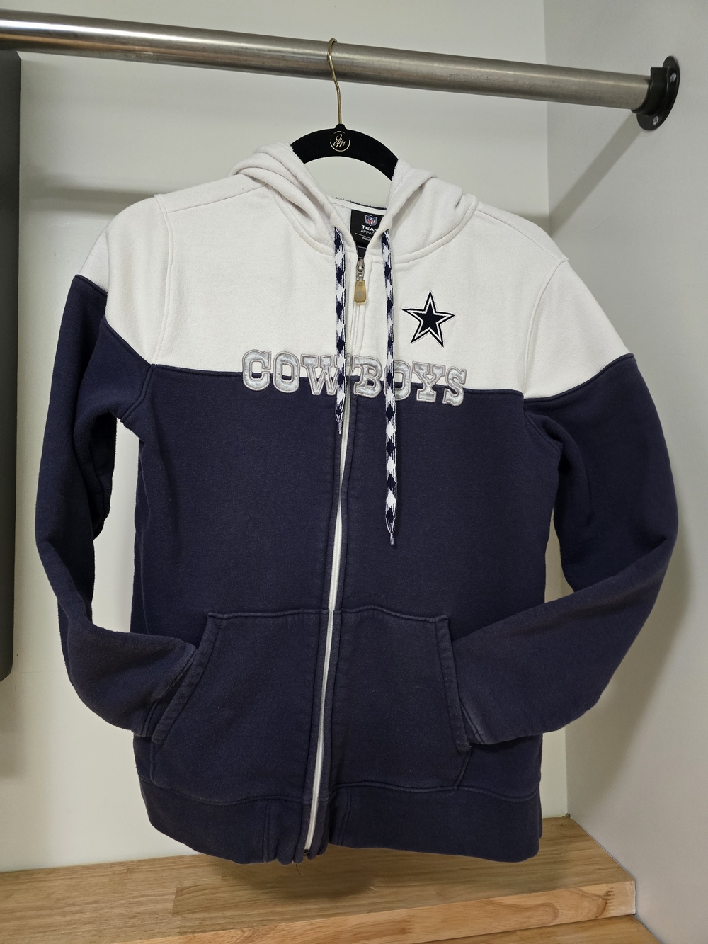 NFL Cowboys Navy and White Women's Zip-Up Hoodie